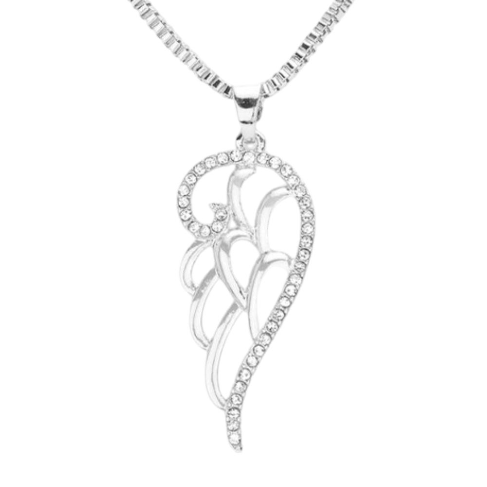Rhodium Angel Wing Pendant Necklace